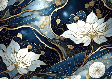 Elegant Floral Pattern in Blue and Gold