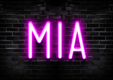 Mia Neon Sign on Brick Wall