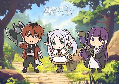 Chibi Frieren Trio Forest Journey