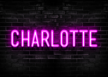 Charlotte Neon Sign on Brick Wall