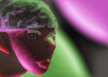 Alien Portrait with Green and Pink