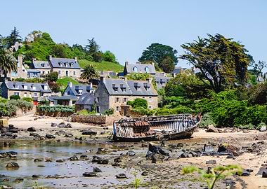 Brittany Coastline Village with Shipwreck