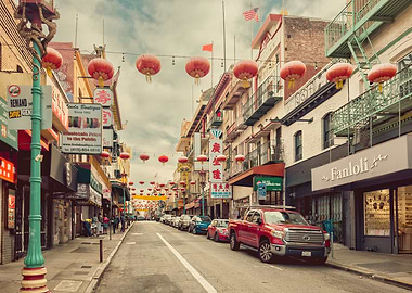 Chinatown street with red lanterns