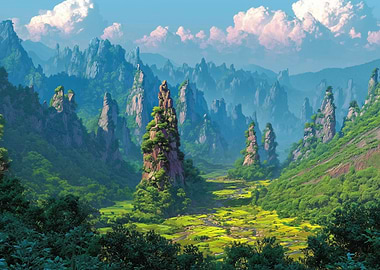Lush Green Mountain Valley Landscape