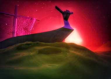 Abstract Viking Ship on Green Sea