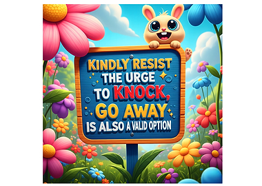 Funny Sign with Bunny in Flower Field