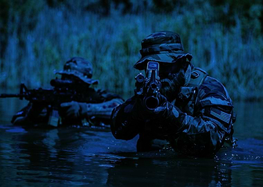 Night Operation: Soldiers in Water