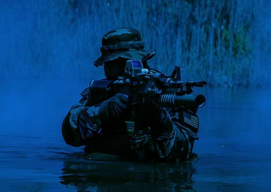 Soldier in Water with Rifle