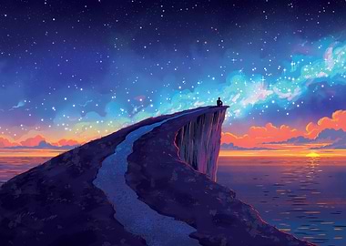 Cliffside Contemplation Under Starry Sky