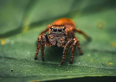 Jumping Spider on Green Leaf