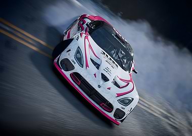 White and Pink Racing Car Drifting