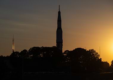 Saturn V Rocket Silhouette at Sunset