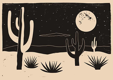 Desert Night Linocut