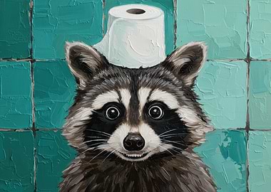 Raccoon with Toilet Paper Hat Painting