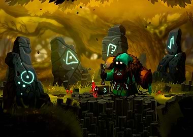 Enigmatic Forest Scene with Runestones