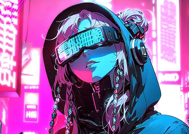 Cyberpunk Girl with VR Headset