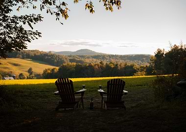 Relaxing View with Adirondack Chairs and Wine