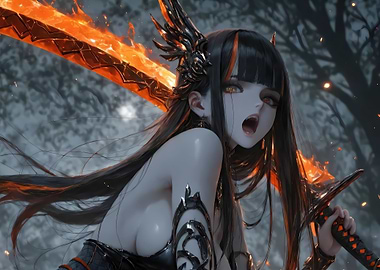 Anime Girl with Flaming Sword