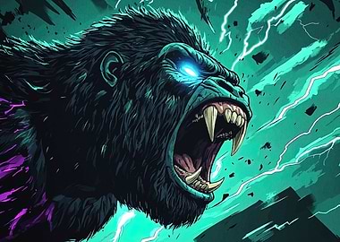 Angry Gorilla with Glowing Eyes