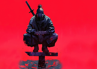 Ninja Warrior with red background