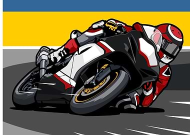 Motorcycle Racer Leaning into Turn