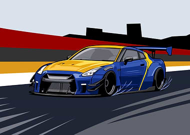 Blue and Yellow Sports Car Illustration