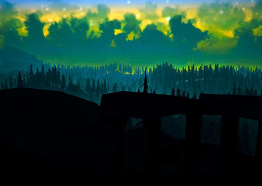 Silhouette Landscape with Forest and Sky