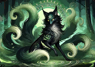 Nine-Tailed Fox Green Forest
