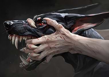 Dog and Hand with Blood