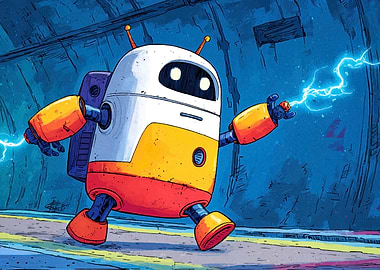 Cartoon Robot with Electricity