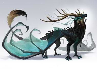 Elegant Dragon with Antlers Digital Art