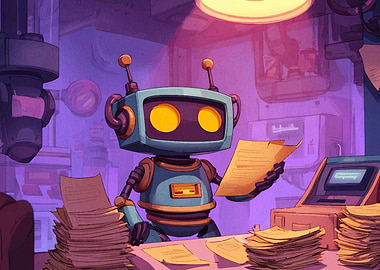 Cartoon Robot with Paperwork