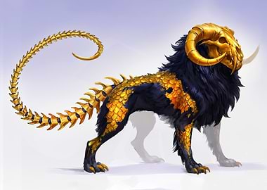 Golden Skull Lion Fantasy Creature