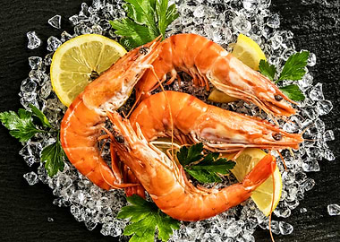 Fresh Shrimp on Ice with Lemon