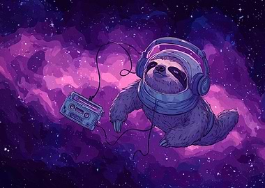 Sloth Astronaut Listening to Music