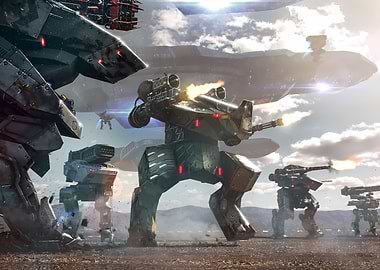 Futuristic Mech Battle Scene