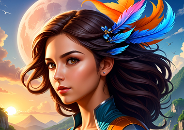 Fantasy Woman with Feathers Portrait