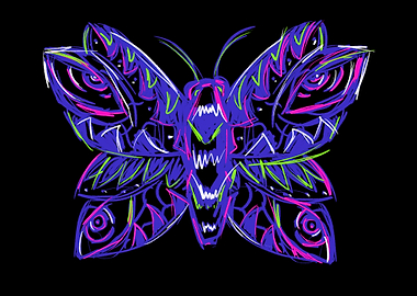 Stylized Butterfly with Teeth and Eyes