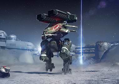 Futuristic Mech on Lunar Base