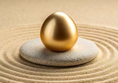 Golden Egg on Stone in Sand