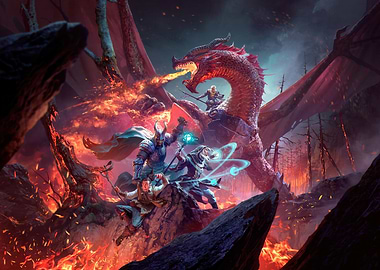 D&D Dragon Attack in Landscape