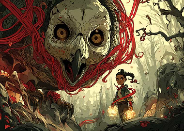 Girl Giant Owl Forest