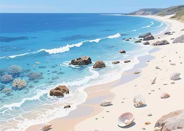 Seaside Serenity: Beach with Seashells and Rocks