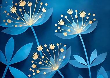 Abstract Blue and Gold Floral Design