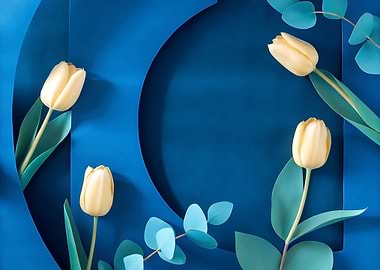 Blue Floral Still Life with Tulips