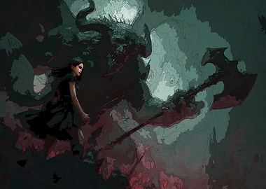 Woman Facing Monster