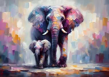 Elephant and little child - Abstract Painting