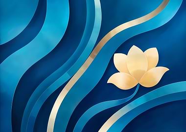 Blue and Gold Abstract Lotus
