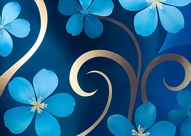 Blue Flowers with Golden Swirls