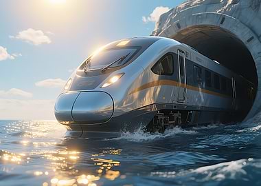High-Speed Train Emerging from Tunnel